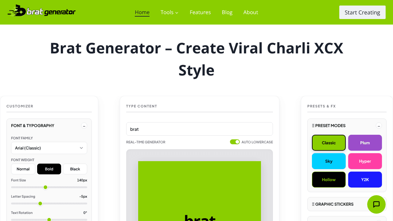 Brat Generator website screenshot