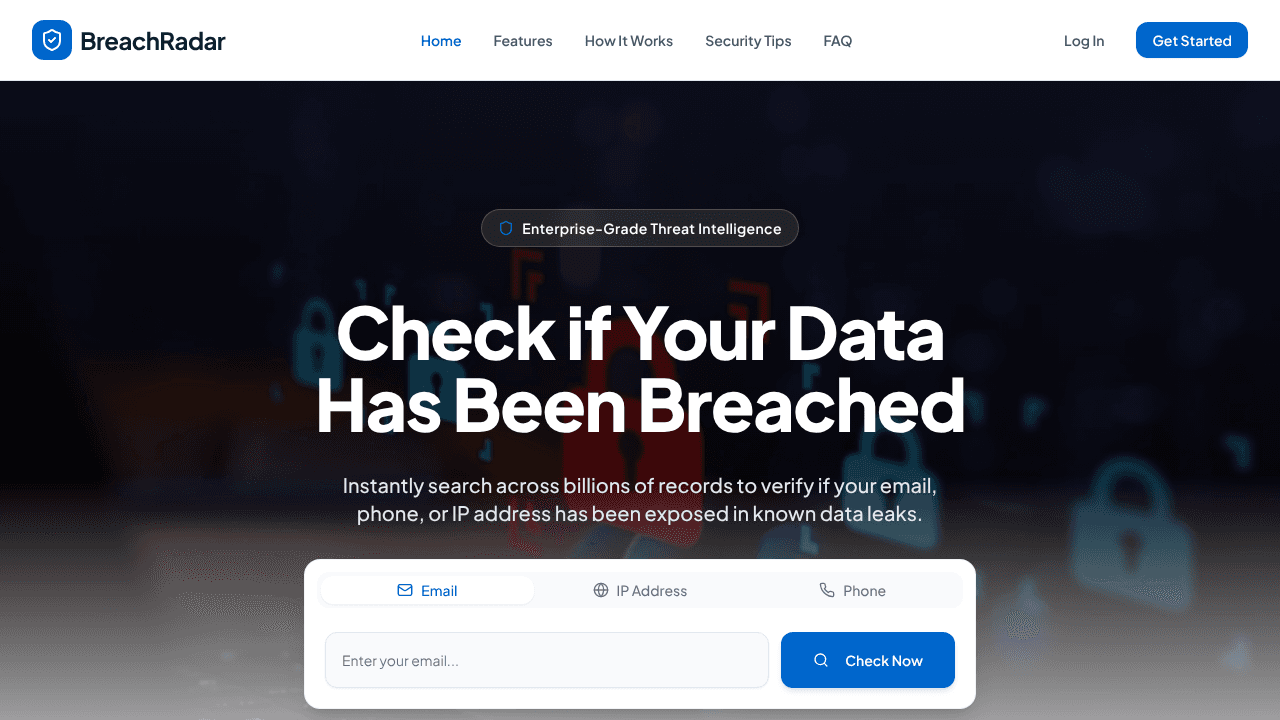BreachRadar website screenshot