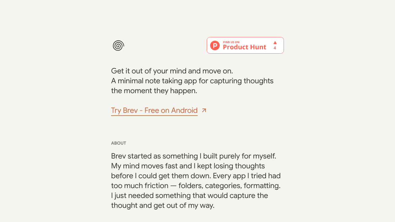 Brev - Fast and frictionless notes website screenshot