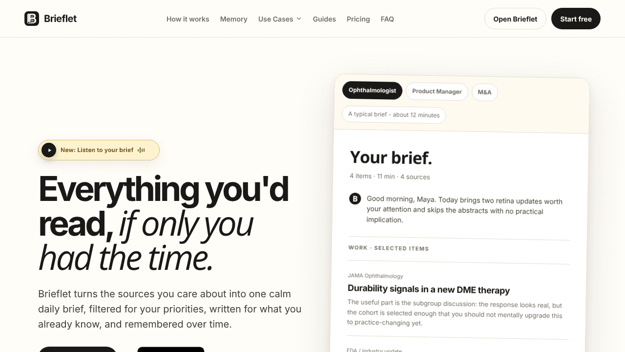 Brieflet website screenshot