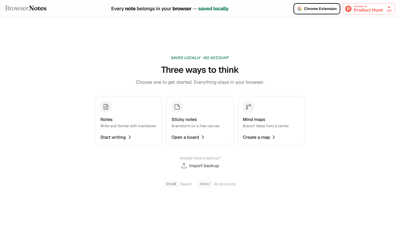 Browser Notes website screenshot
