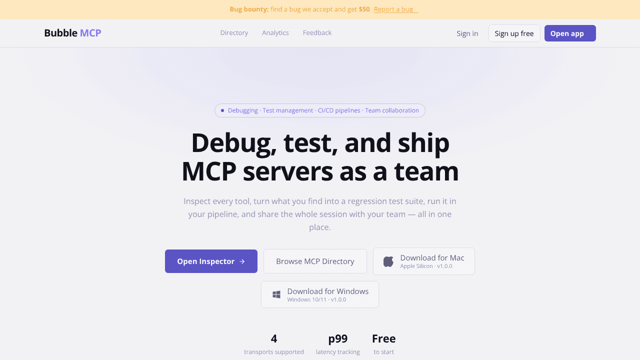 Bubble MCP website screenshot