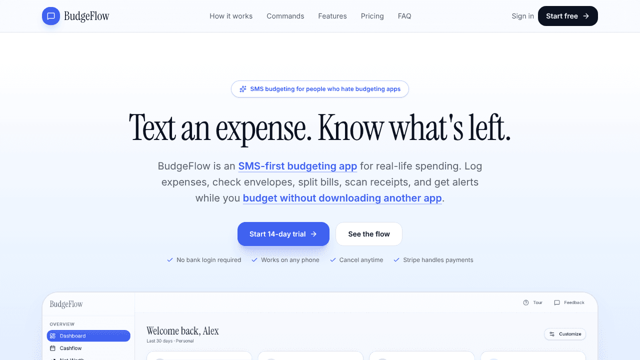BudgeFlow website screenshot
