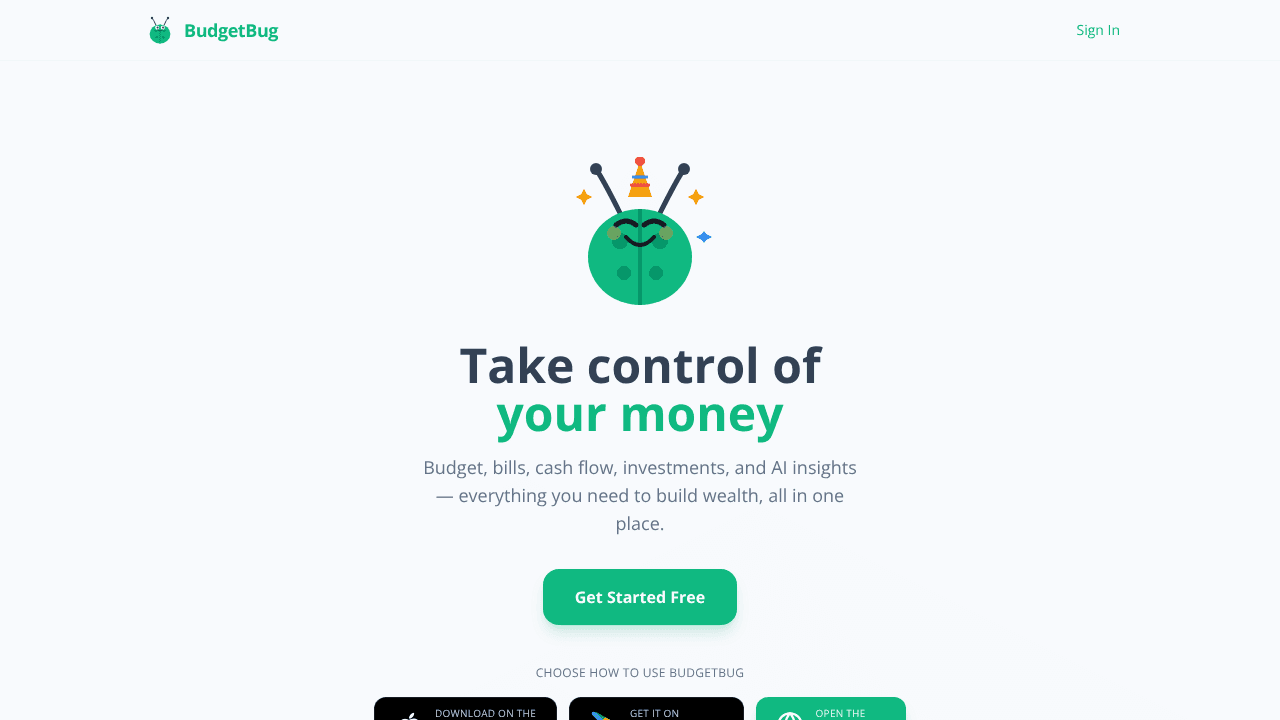 BudgetBug website screenshot
