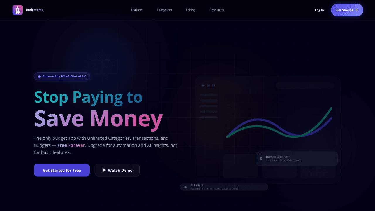 BudgetTrek website screenshot