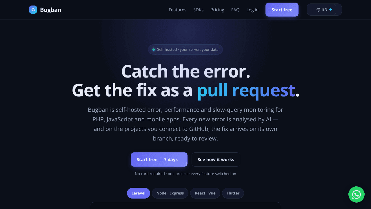 Bugban website screenshot