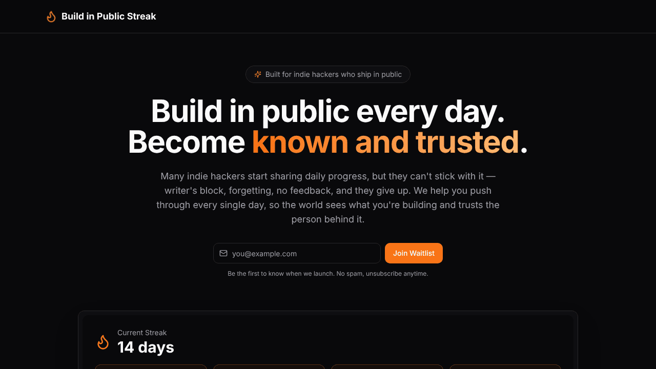 Build in Public Streak  website screenshot