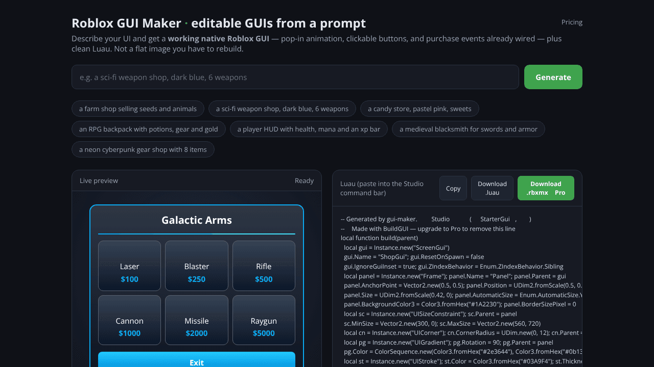 BuildGUI website screenshot