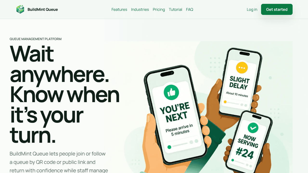 BuildMint Queue website screenshot