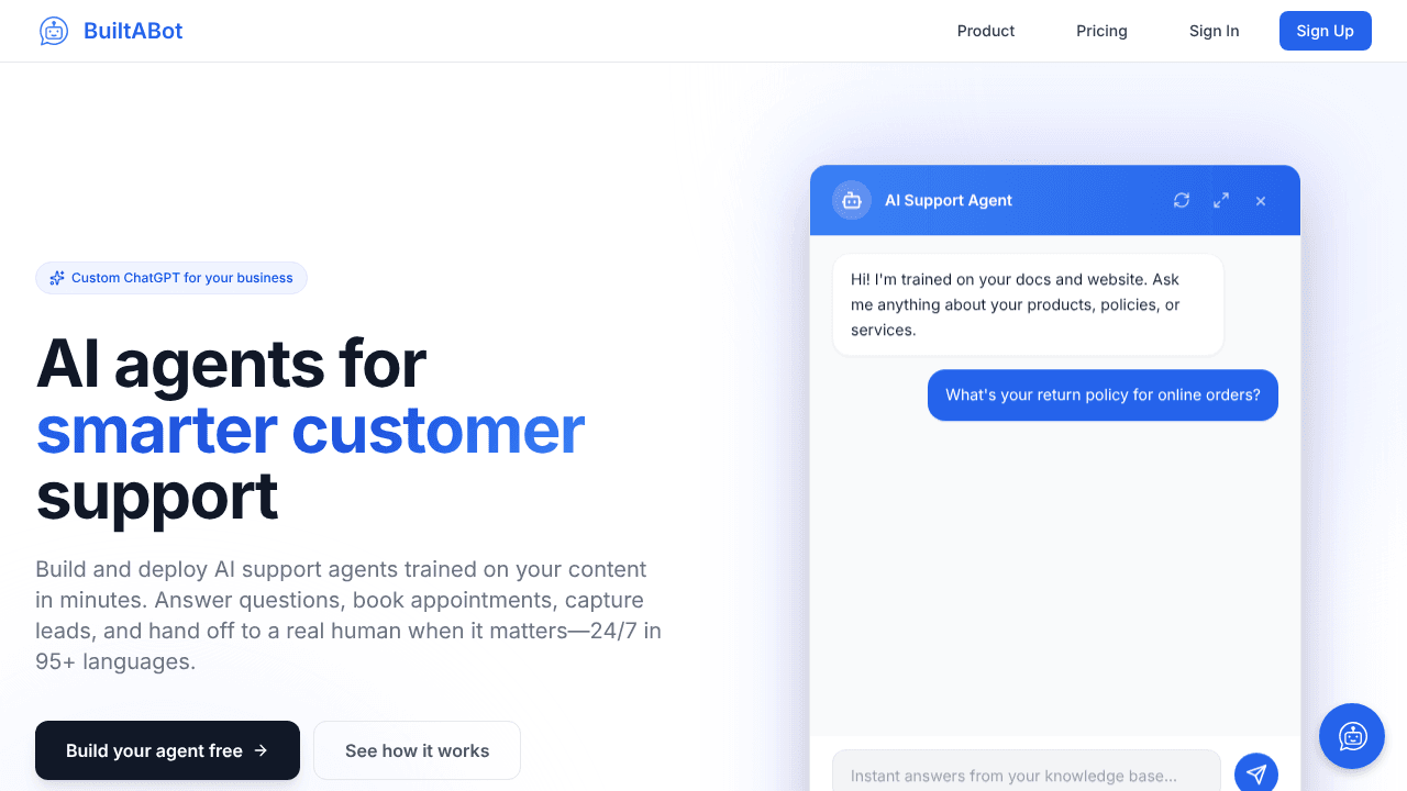 BuiltABot website screenshot