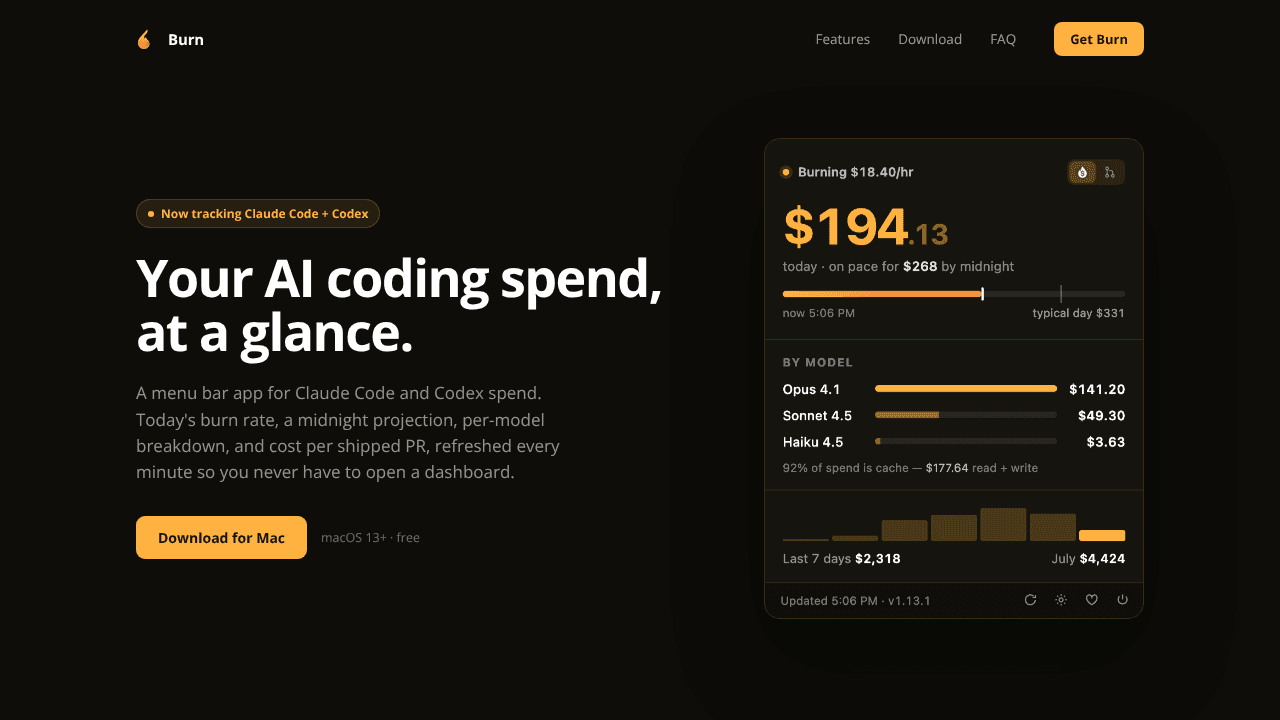 Burn website screenshot