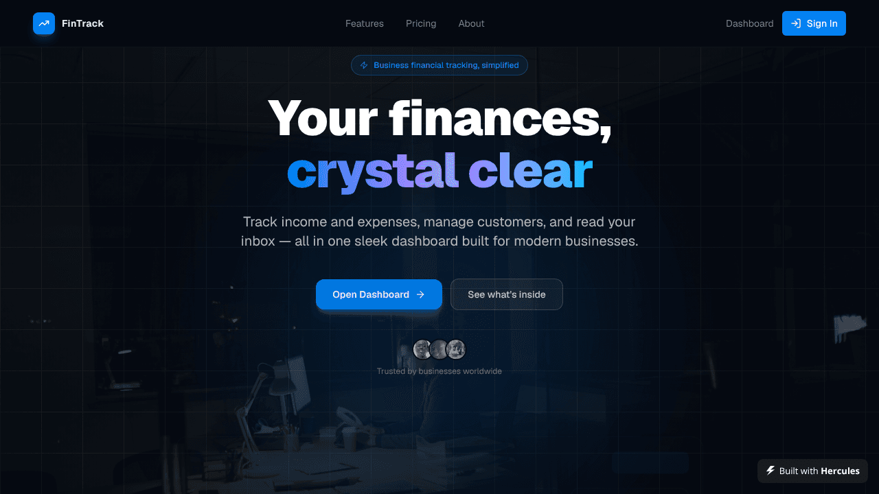 Business Financial Tracker website screenshot