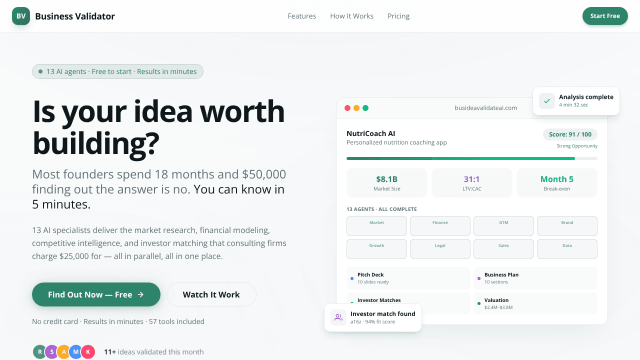 Business Idea Validator website screenshot