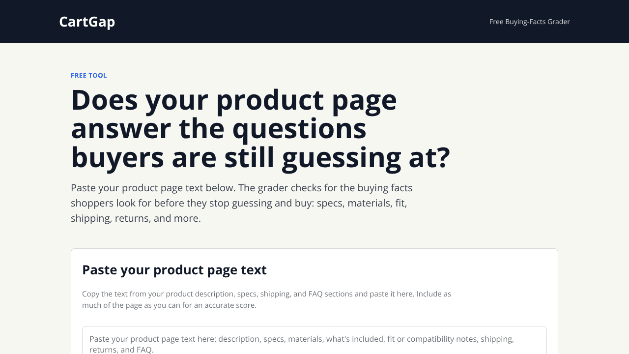 Buying-Facts Grader website screenshot