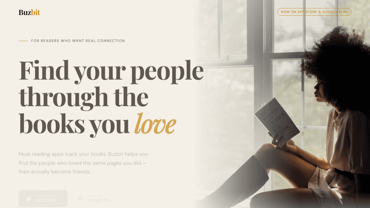 Buzbit — Find Your People Through Books website screenshot