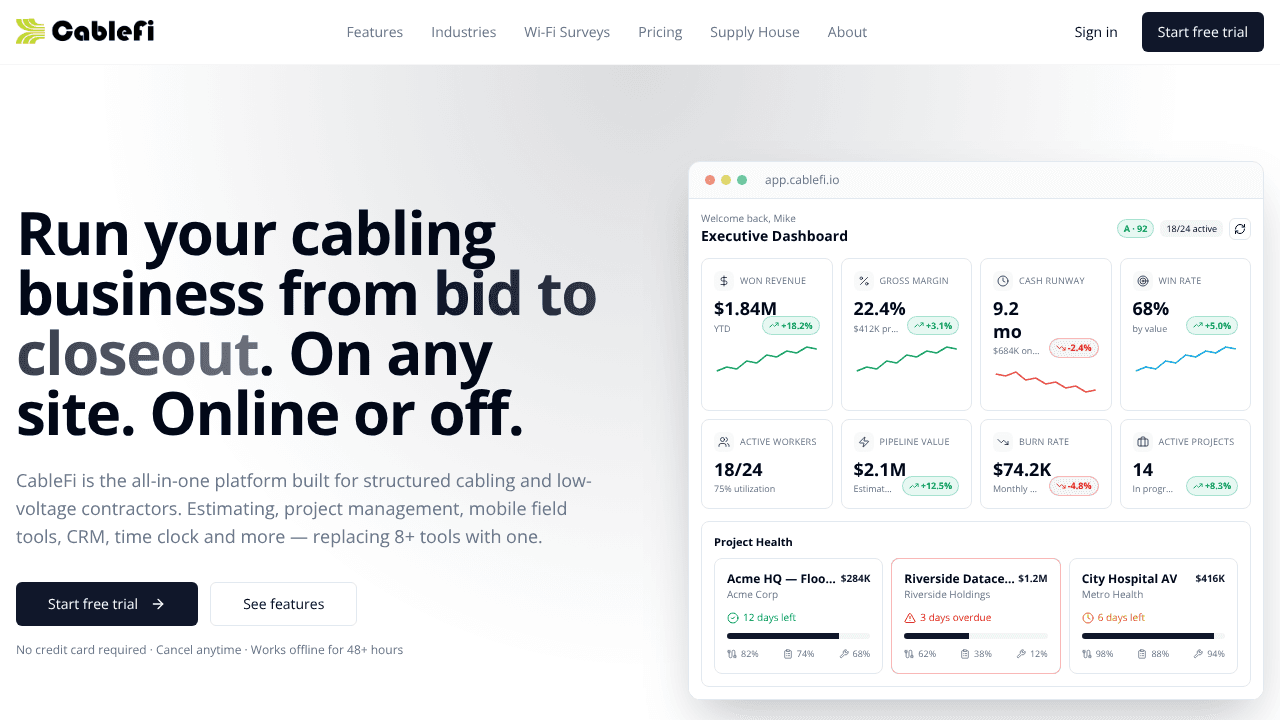 CableFi website screenshot