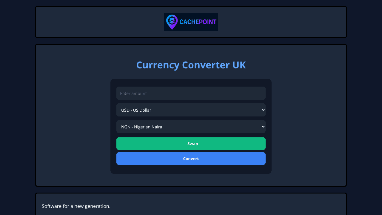 CachePoint Currency Converter website screenshot