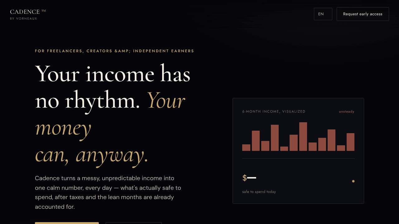 Cadence – Know what you can spend today website screenshot