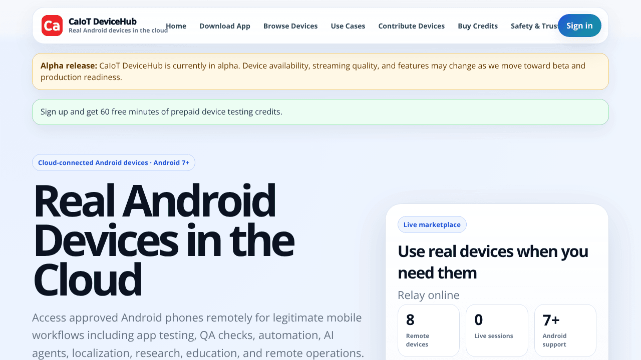 CaIoT DeviceHub website screenshot
