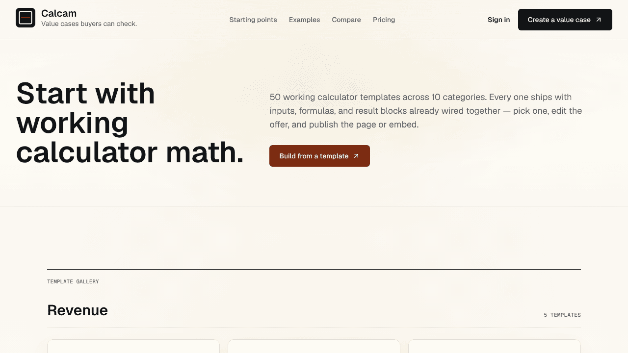 Calcam website screenshot