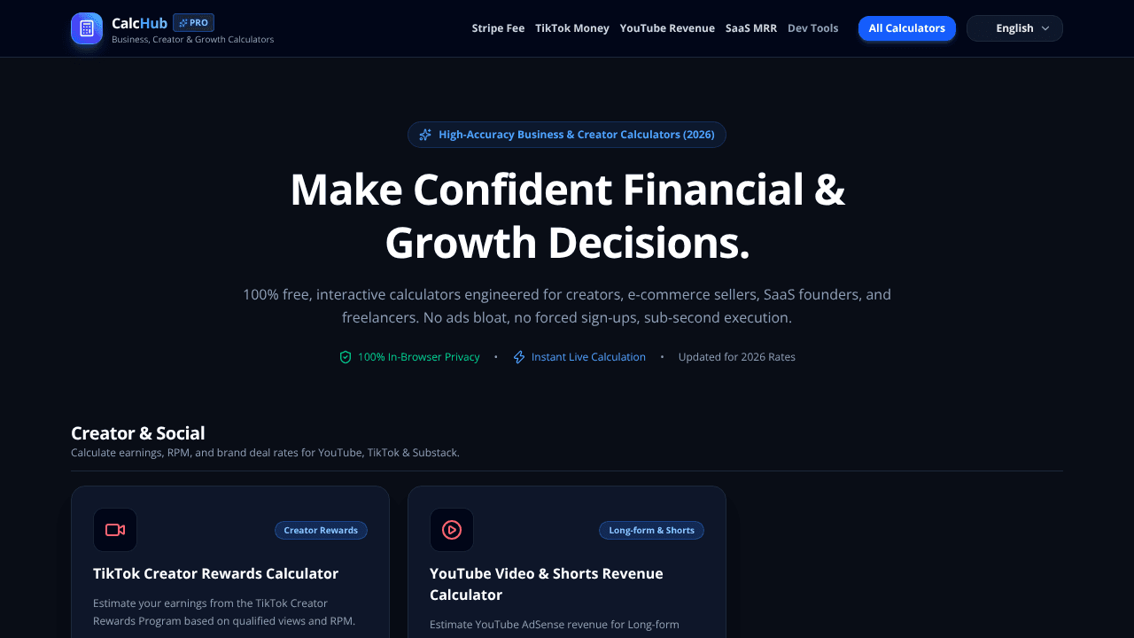 CalcHub website screenshot