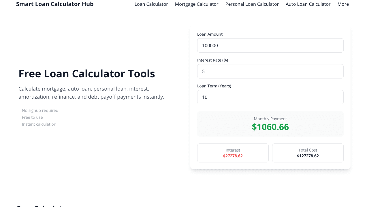 Calclend website screenshot