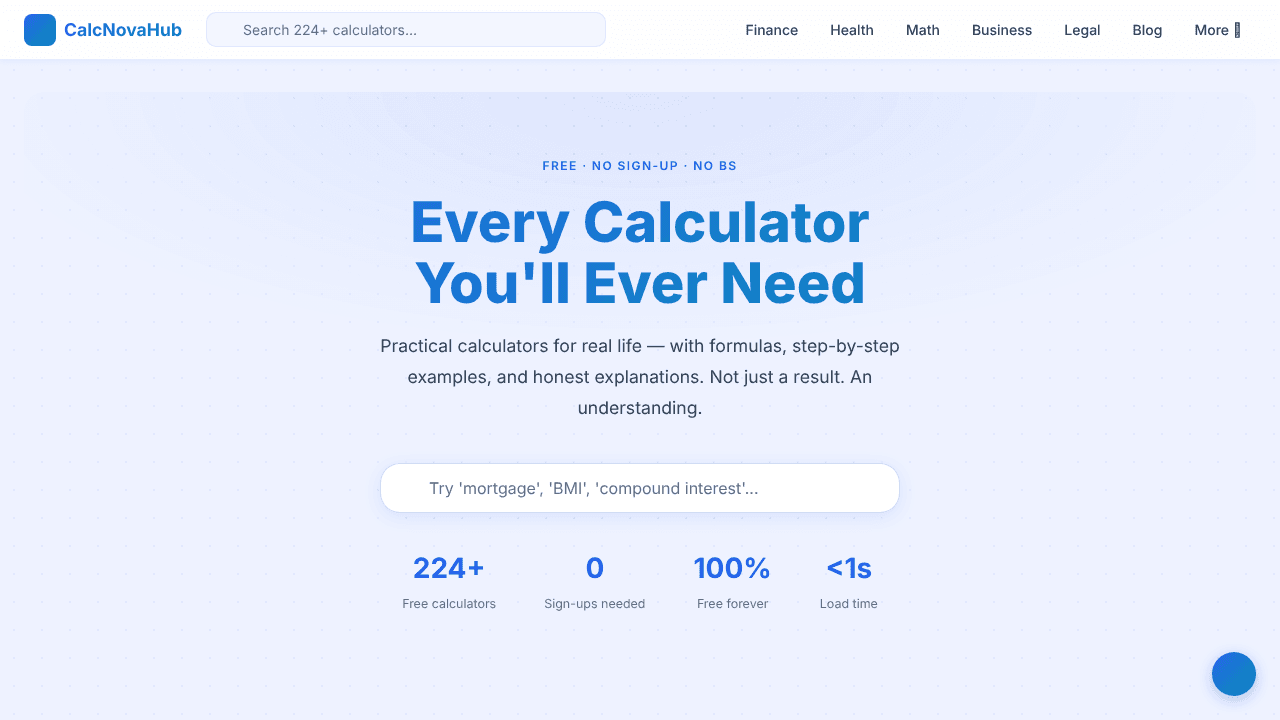 CalcNovaHub website screenshot