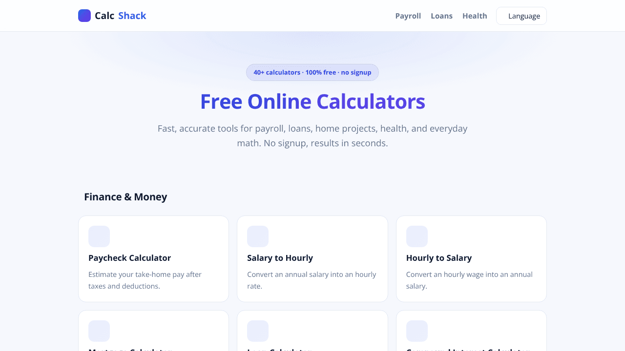 CalcShack website screenshot