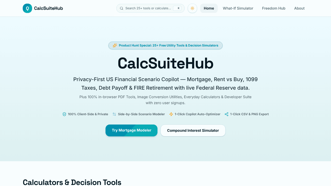 CalcSuiteHub website screenshot