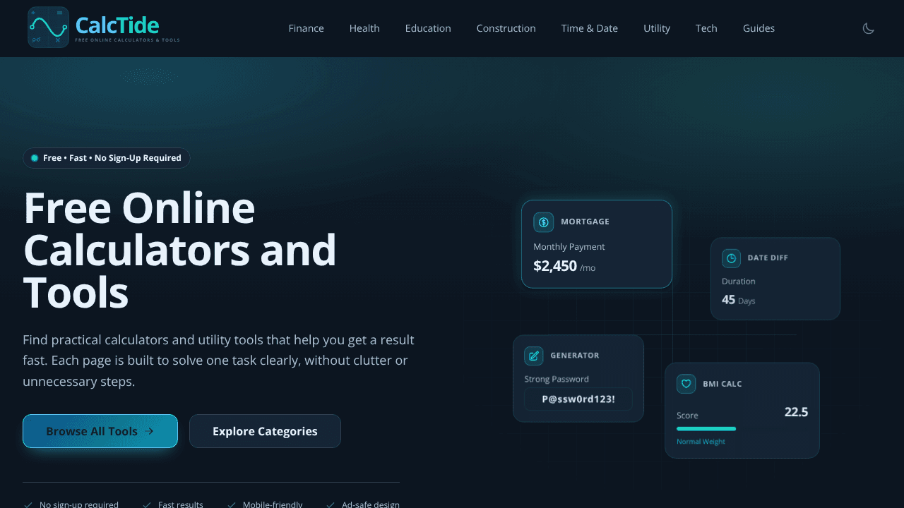 CalcTide website screenshot