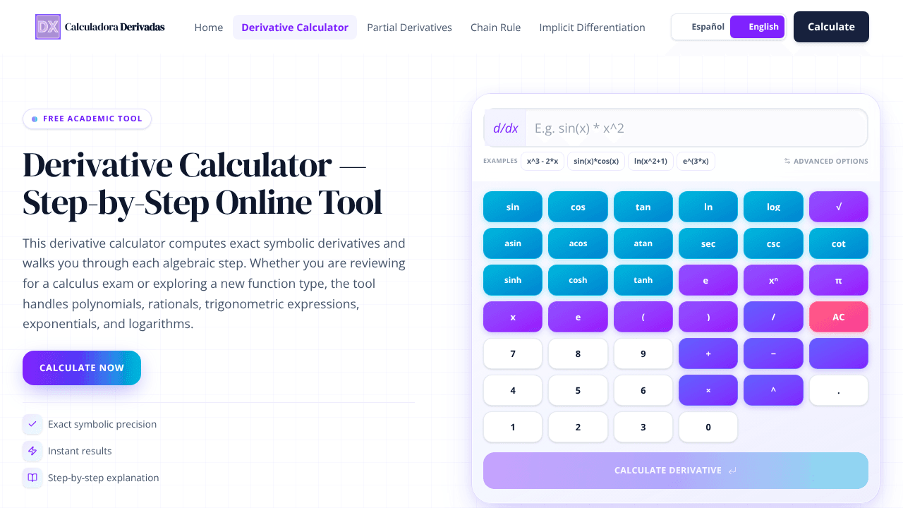 Calculadora Derivadas website screenshot