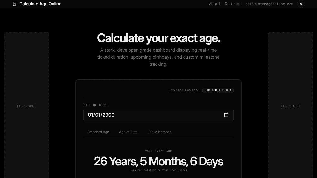 Calculate Age Online website screenshot