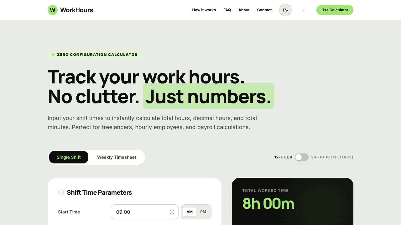 Calculate Work Hours website screenshot