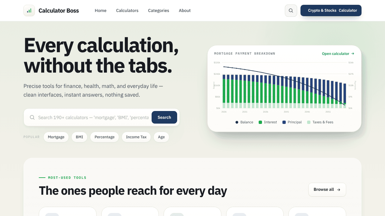 Calculator Boss -Free Online Calculators website screenshot