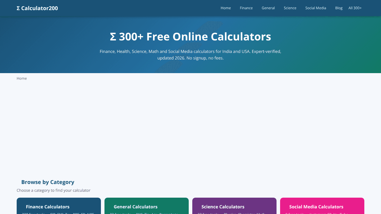 Calculator200.com Free Online Calculator website screenshot