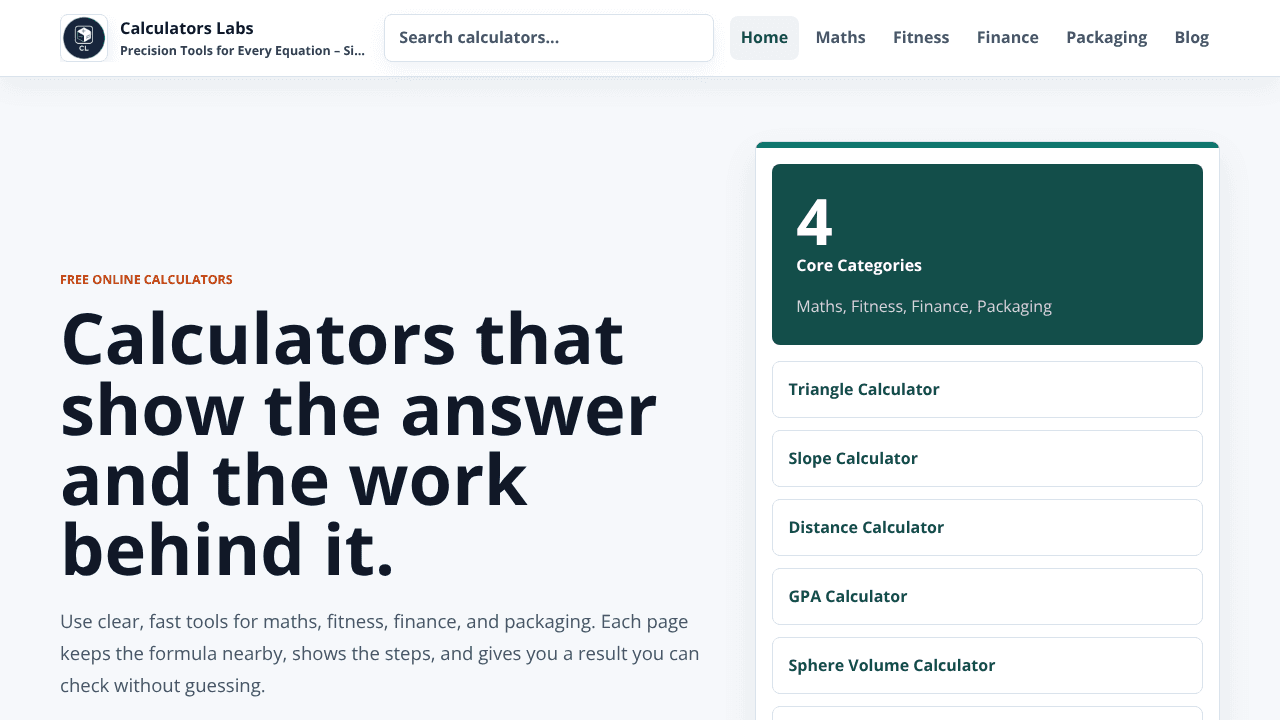 Calculators Labs website screenshot