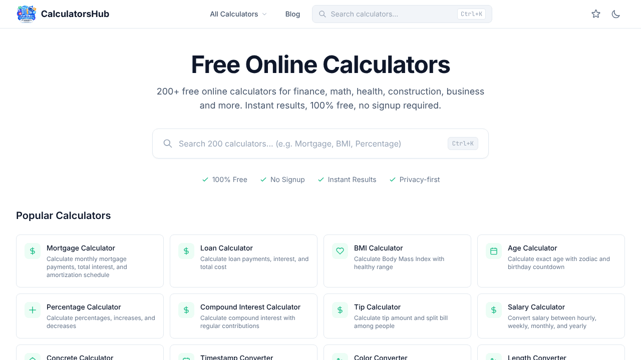 CalculatorsHub website screenshot