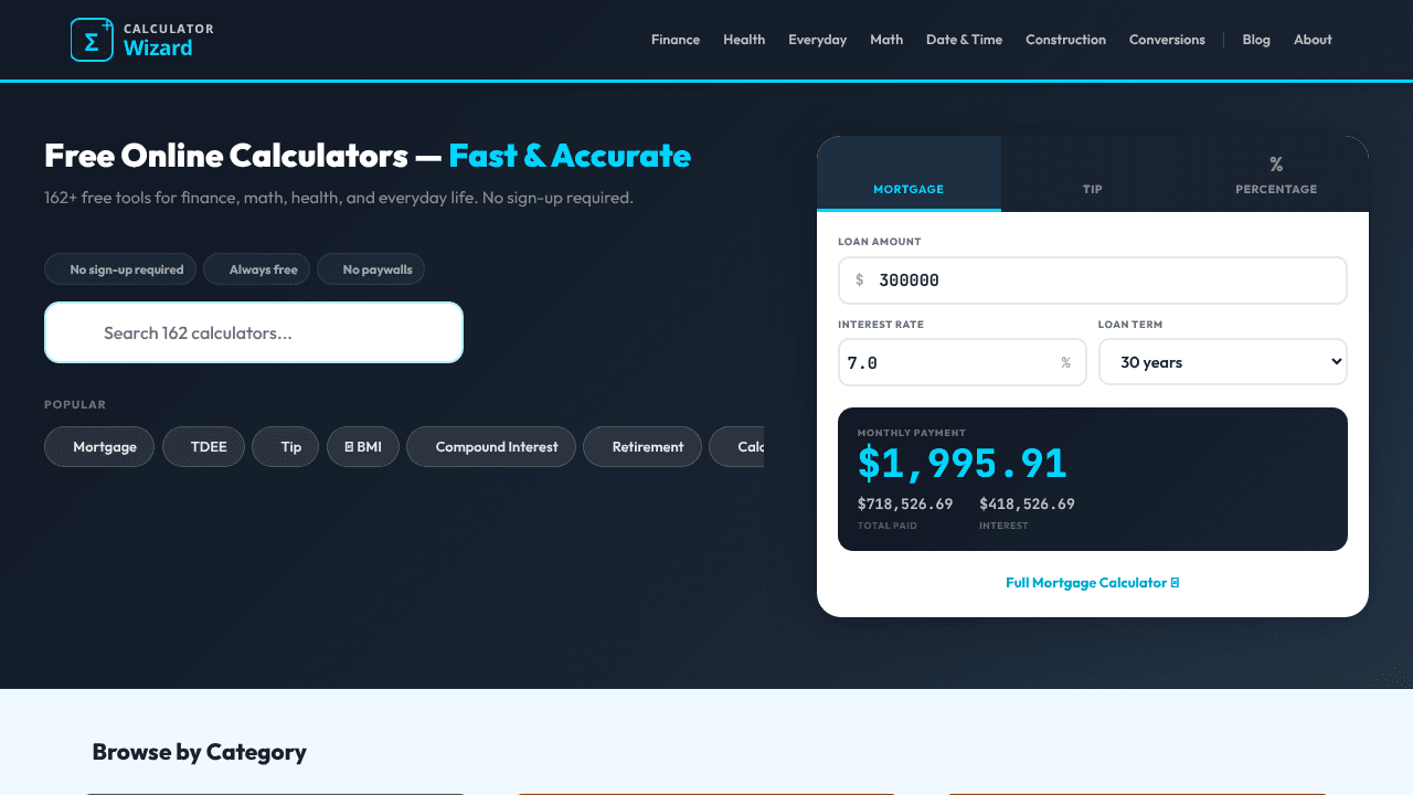 CalculatorWizard website screenshot