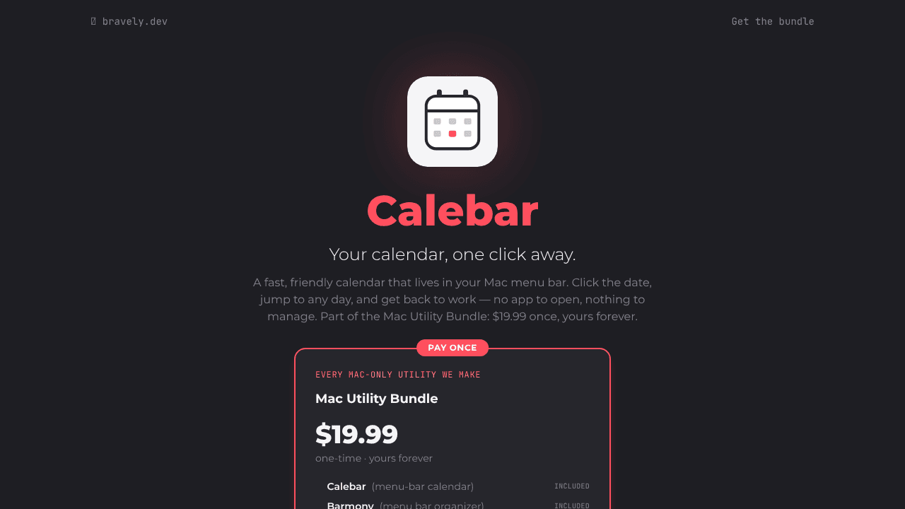 Calebar website screenshot