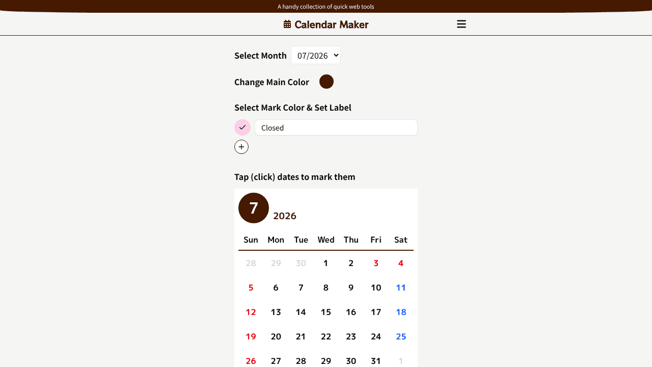 Calendar Maker website screenshot