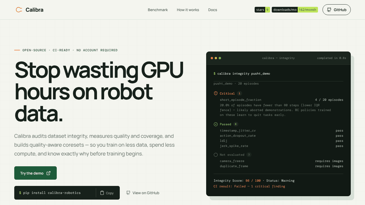 Calibra: Train with Less Data website screenshot