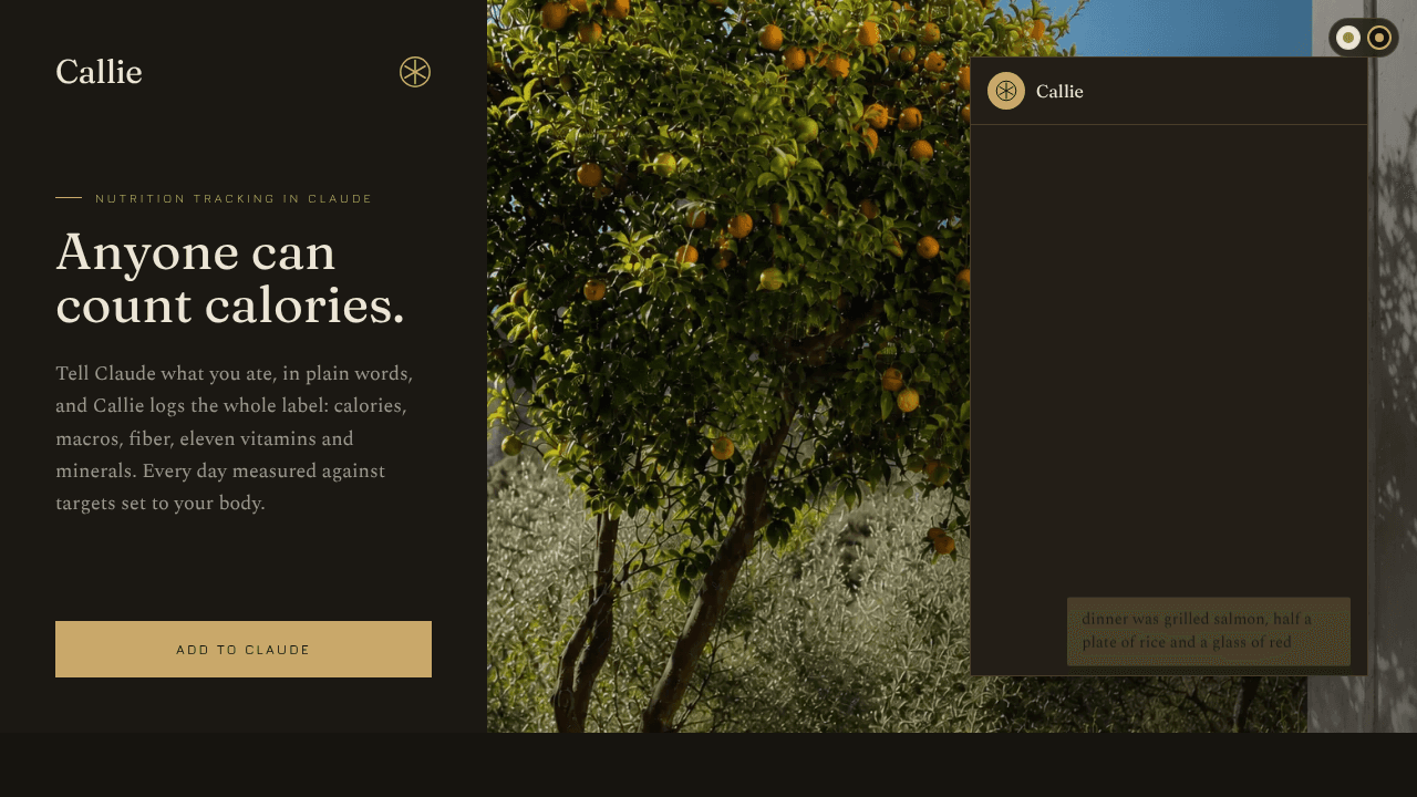 Callie · Agentic nutrition tracking website screenshot