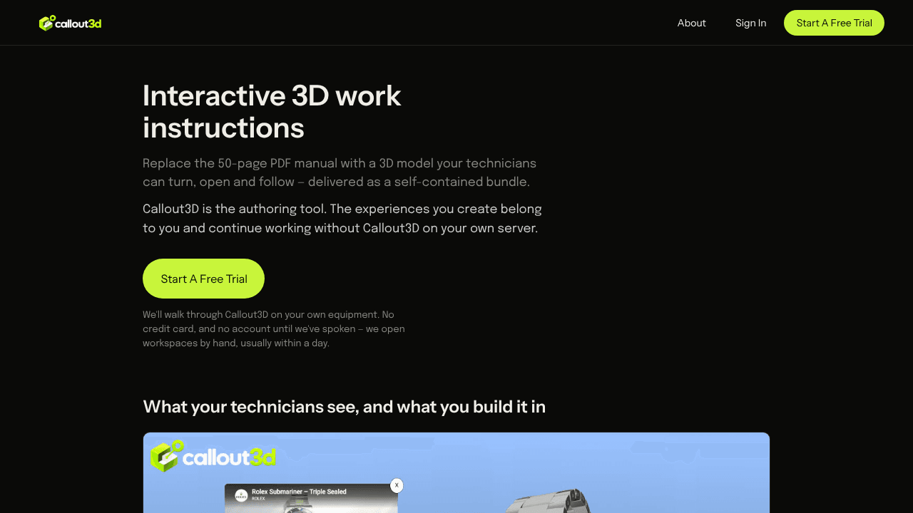 Callout3D — interactive 3D instructions website screenshot