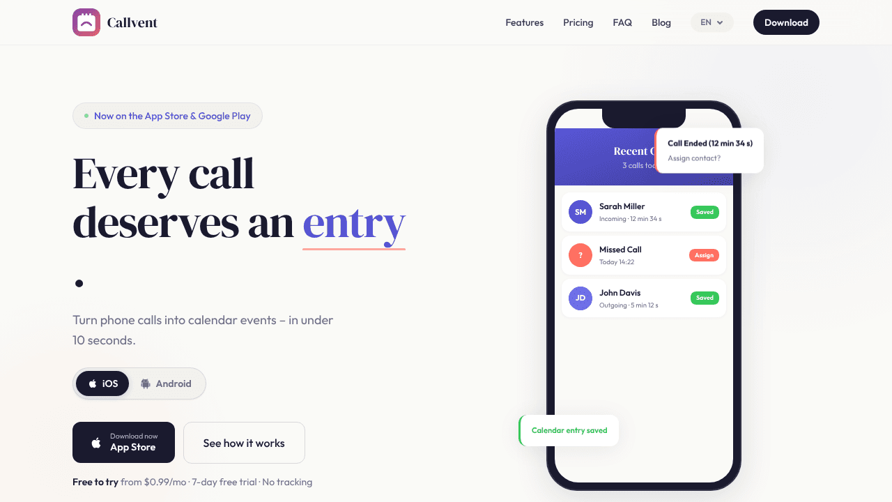 Callvent website screenshot