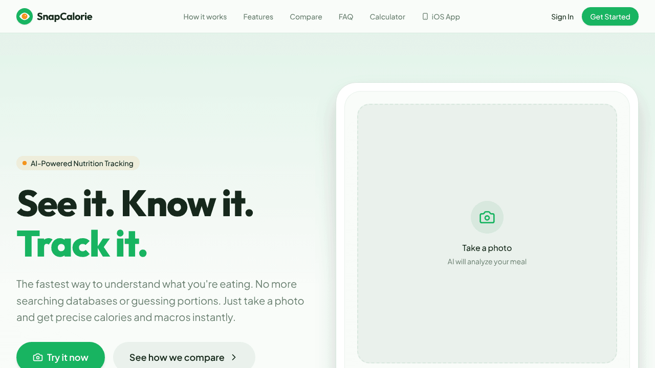 CaloriVue website screenshot