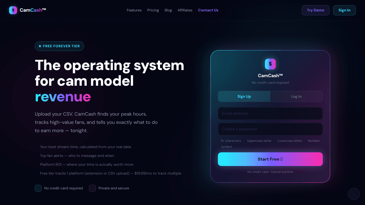 CamCash website screenshot
