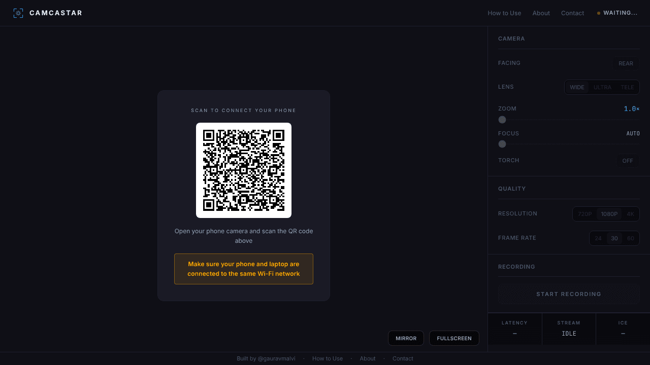 Camcastar website screenshot