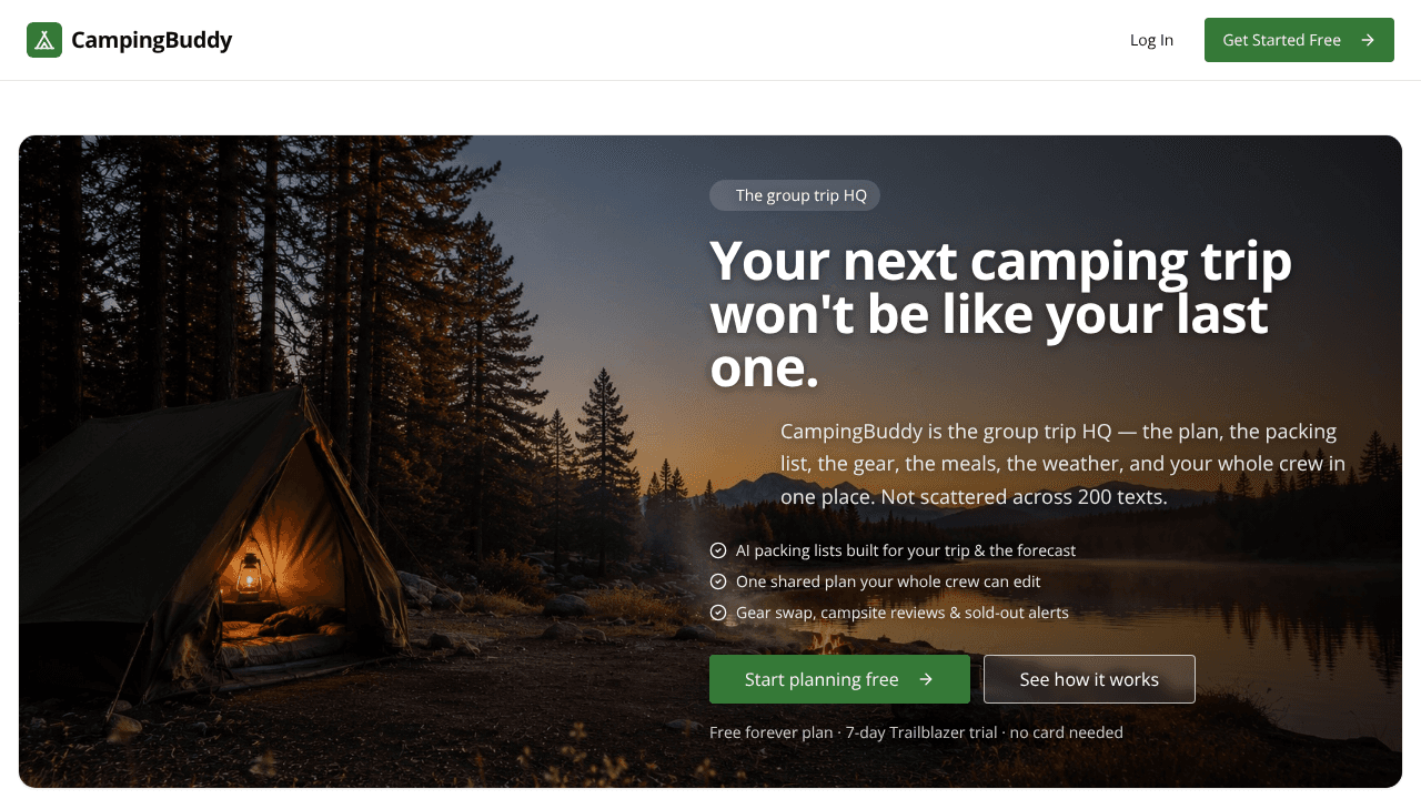 CampingBuddy website screenshot