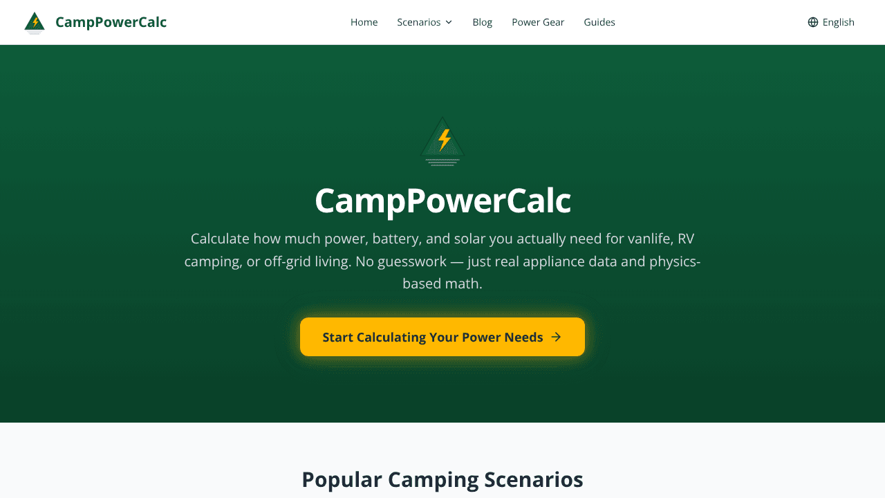 CampPowerCalc website screenshot