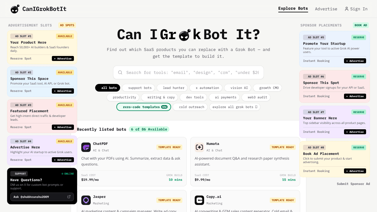 Can I Grok Bot It website screenshot